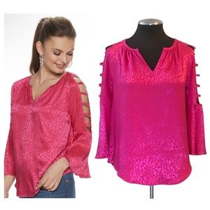 Jennifer Lopez - Hot Pink Cutout Sleeve Satin Top - NWT